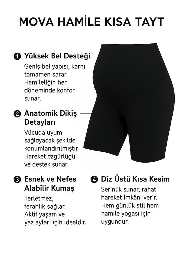 Siyah Yüksek Bel Hamile Kısa Tayt - 3