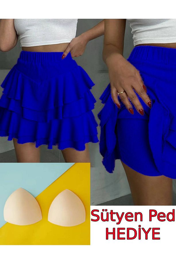 Şortlu Etek Fırfır Etek Şortlu Mini Etek Şort Etek Yüksek Bel Etek Likralı Etek Hediyeli Ürün - 1