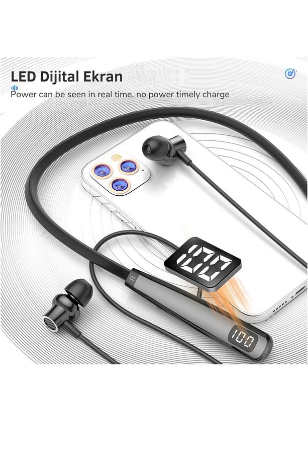 100 Saat Şarjlı Boyuna Takılan Kablosuz Bluetooth Sporcu Kulaklık Bulututlu Ios Android - 4