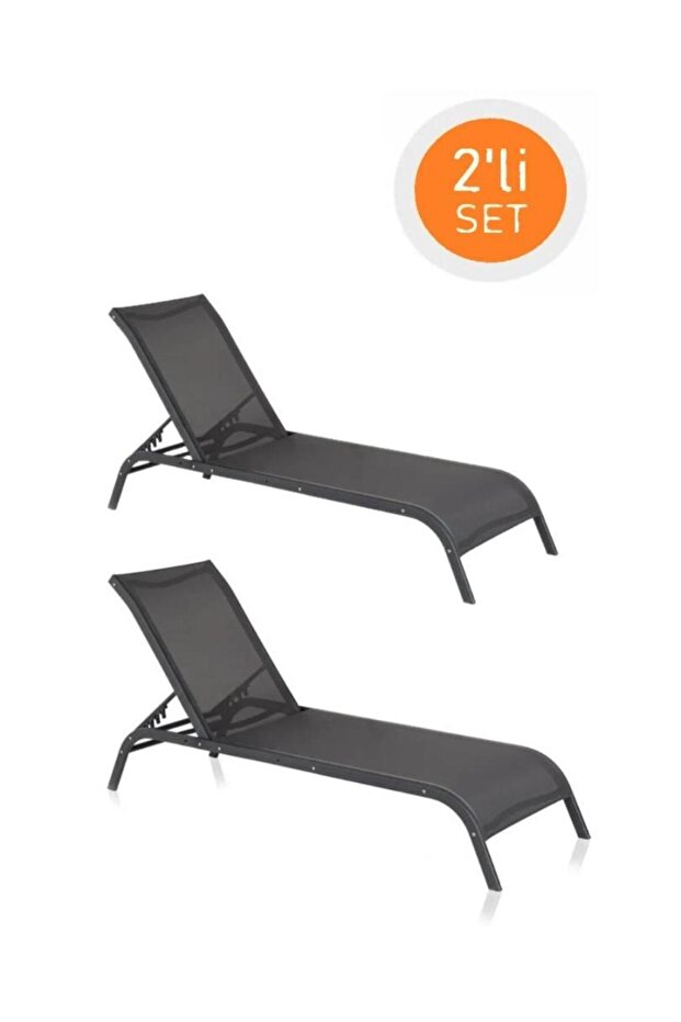 SY-2532 Brezza Fileli Alüminyum Lüks Şezlong Antrasit 2'li Set - 1