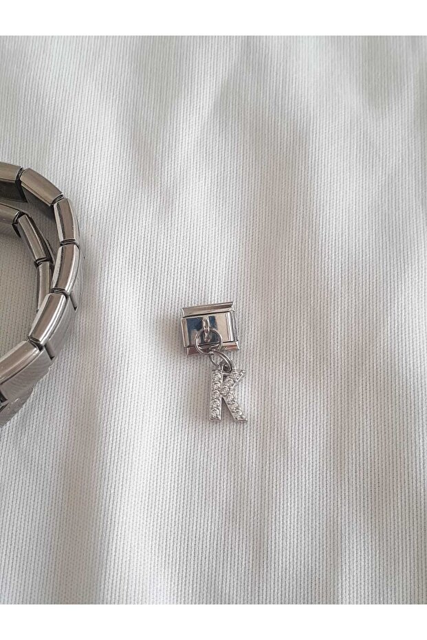 Steel K Letter Zircon Stone Italian Charm