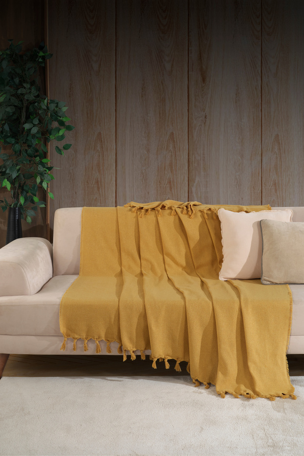 Natural Sofa Cover Sofa Shawl 170 X 210 100% Cotton Mustard