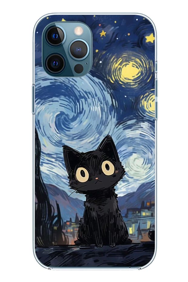 حافظة سيليكون شفافة متوافقة مع هاتف iPhone 12 Pro Max بتصميم Midnight Cat