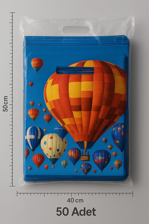 Takviyeli Baskılı Mağaza Poşeti 40*50 cm No:4 50 Adet (Uçan Balon Desenli) - 3
