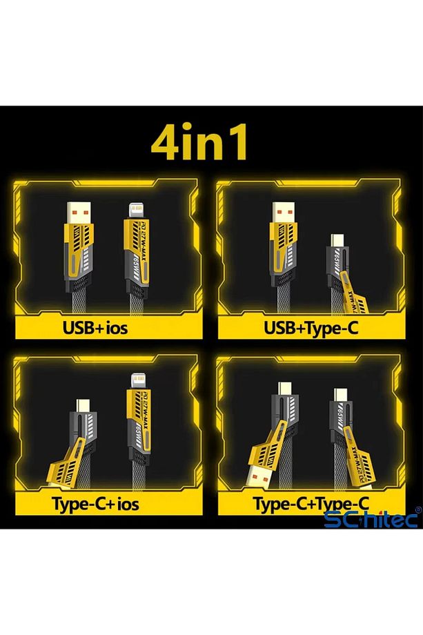 Çok Fonksiyonlu 4'ü 1 Arada USB-C Hızlı Şarj ve Veri Transfer Kablosu – iPhone, Android ve Daha - 2