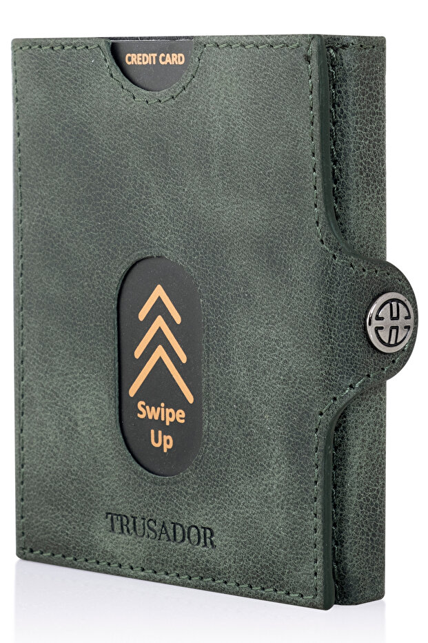 Valencia Green Card Holder Genuine Leather Wallet Unisex Women Men Rfid Protected