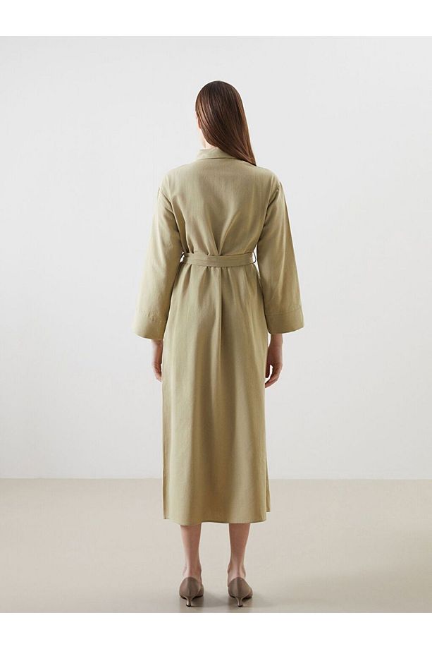 LCW Modest Keten Karışımlı Kadın Gömlek Elbise - 5