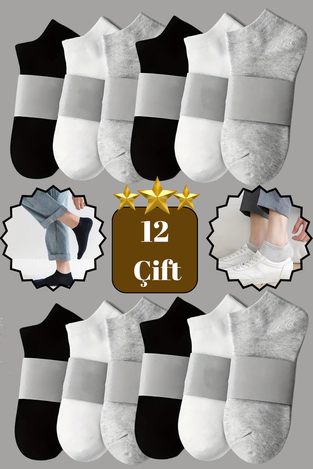 Women - Men (12 Pairs) Invisible Economic Ankle Booties Socks