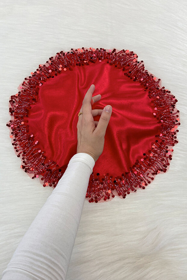 Red Bride Groom Handkerchief, Sparkling Sequins and Beads Embroidered, Wedding Henna Circumcision Promise Engagement Halay