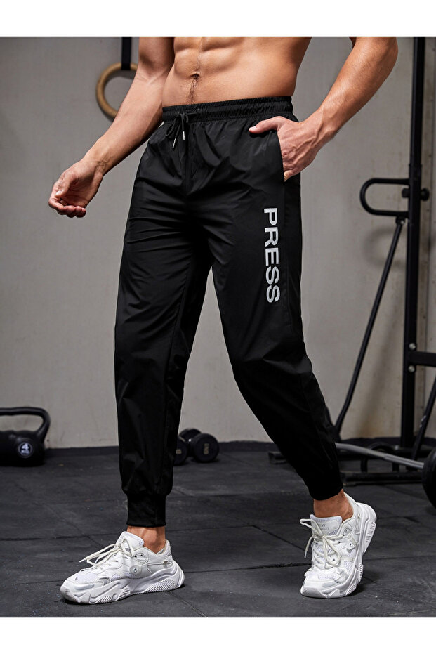 Slogan Printed Track Pants with Drawstring - 1
