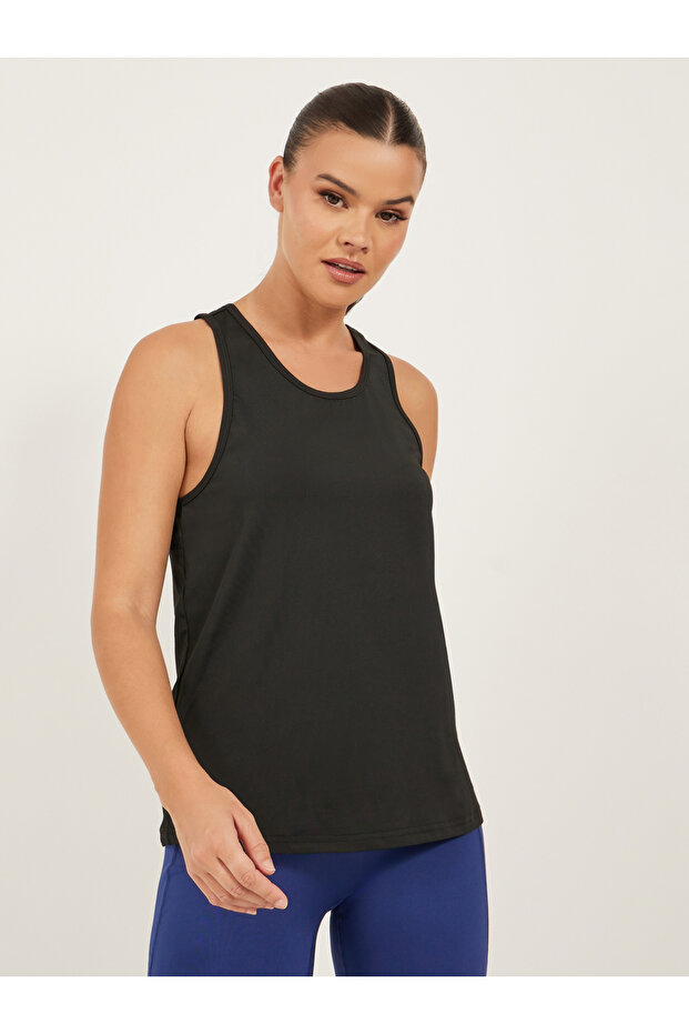 Black Solid Activewear Tank Top - 2