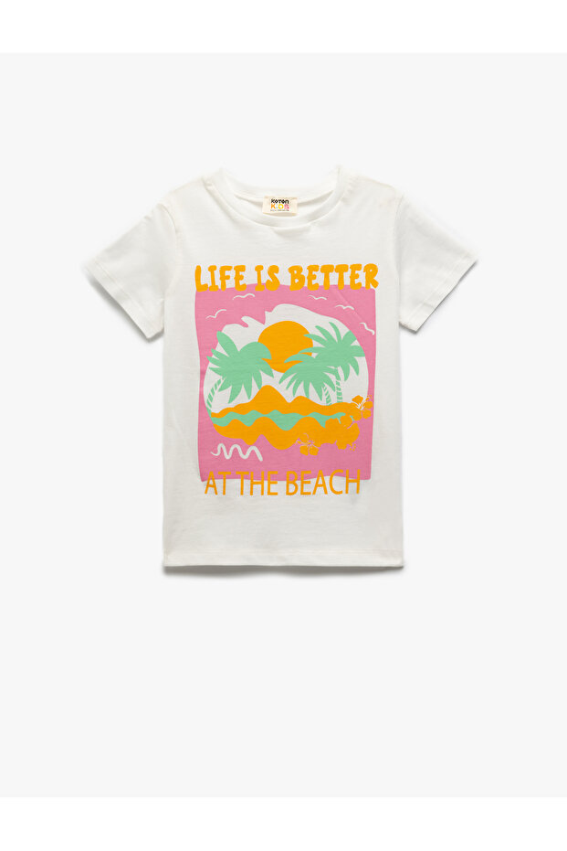Printed Crew Neck Short Sleeve Cotton T-Shirt