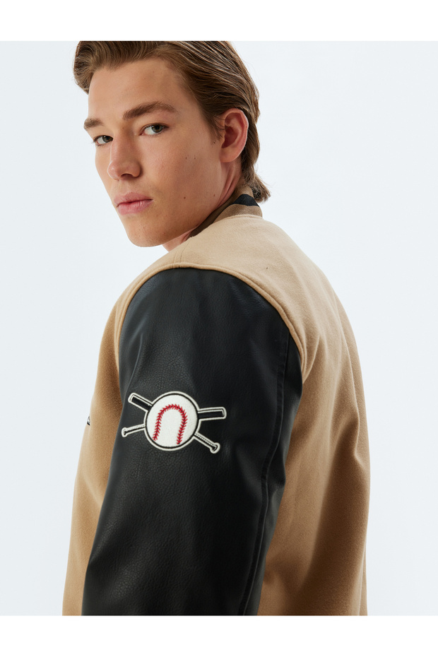 College Jacket Bomber Neck Slim Fit Zippered Pocket Detail