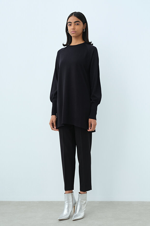 Balon Kol Triko Tunik Siyah - 3