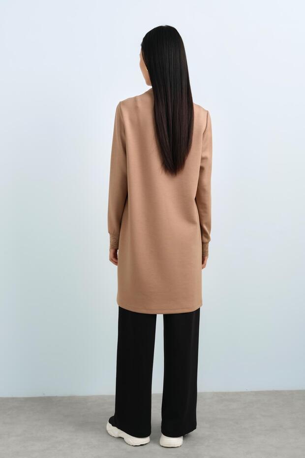 Sim Kumaşlı Zebra Desen Örme Tunik Camel - 4