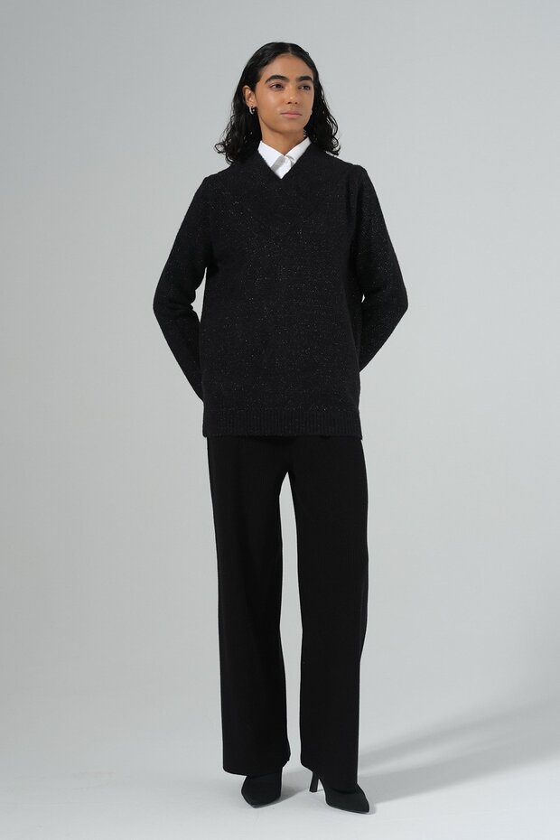 V Yaka Triko Tunik Siyah - 5