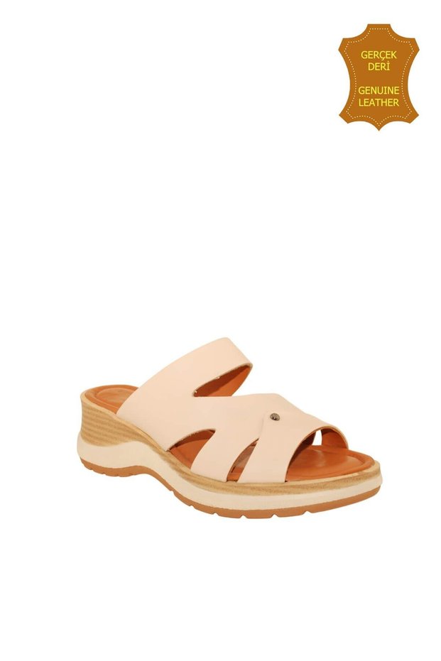 Venus 2409904Y Genuine Leather Women's Anatomical Slippers Beige Ç