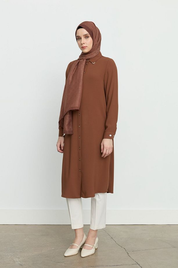 Gömlek Yaka Basic Tunik Taba - 1