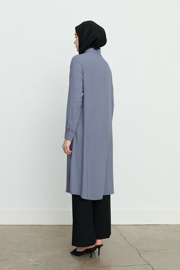 Gömlek Yaka Basic Tunik Gri - 4