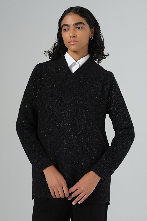 V Yaka Triko Tunik Siyah - 6