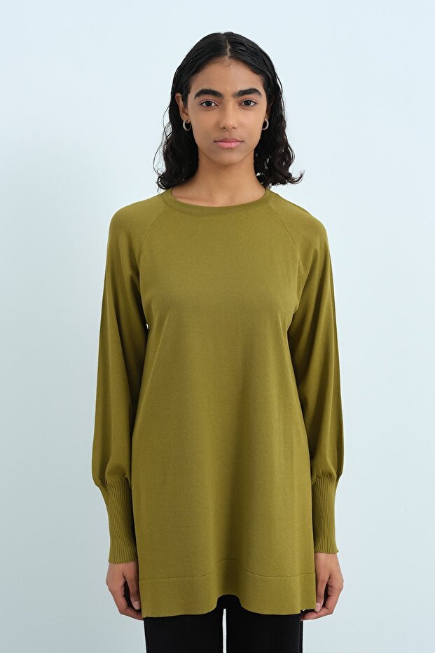 Balon Kol Triko Tunik Yeşil - 1