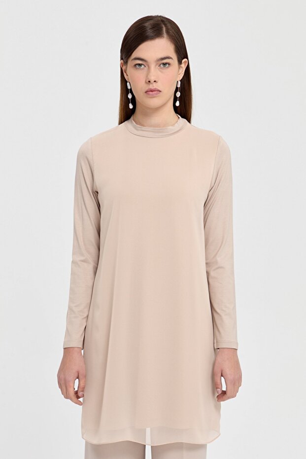 Şifonlu Penye Tunik Taş - 1