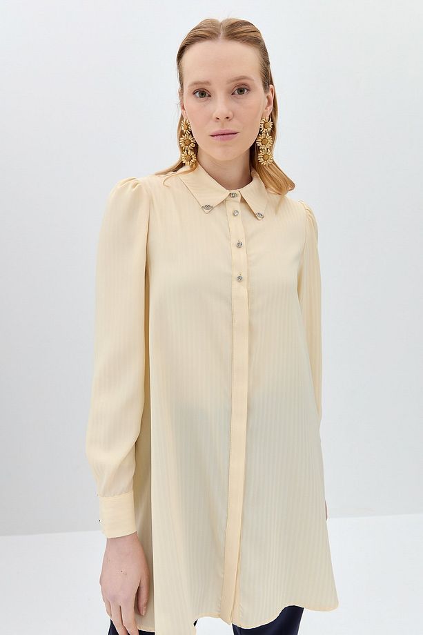Taşlı Broşlu Şık Tunik Sarı - 6