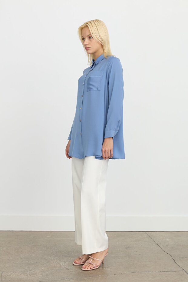 Gömlek Yaka Tunik Mavi - 6