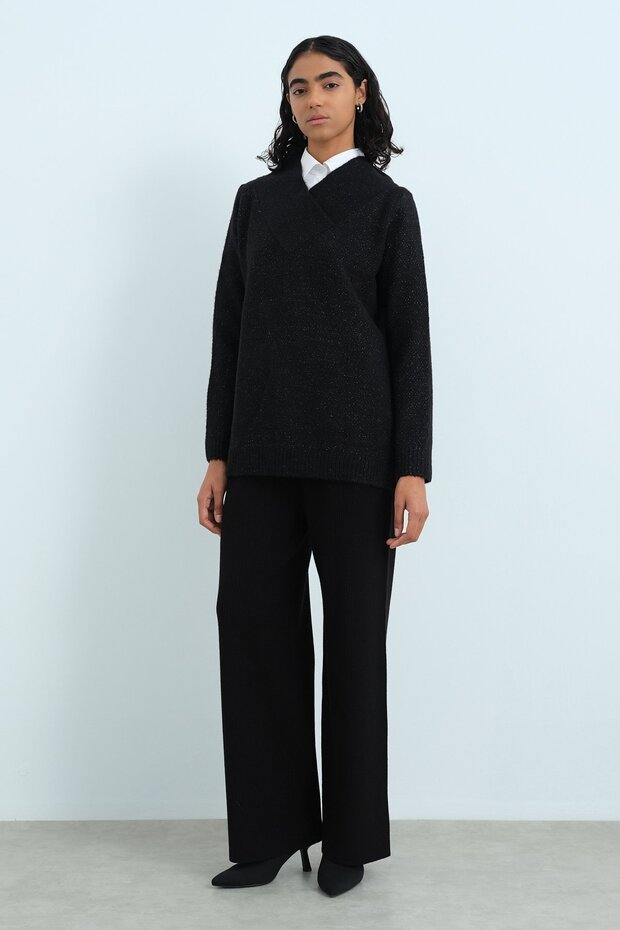 V Yaka Triko Tunik Siyah - 3