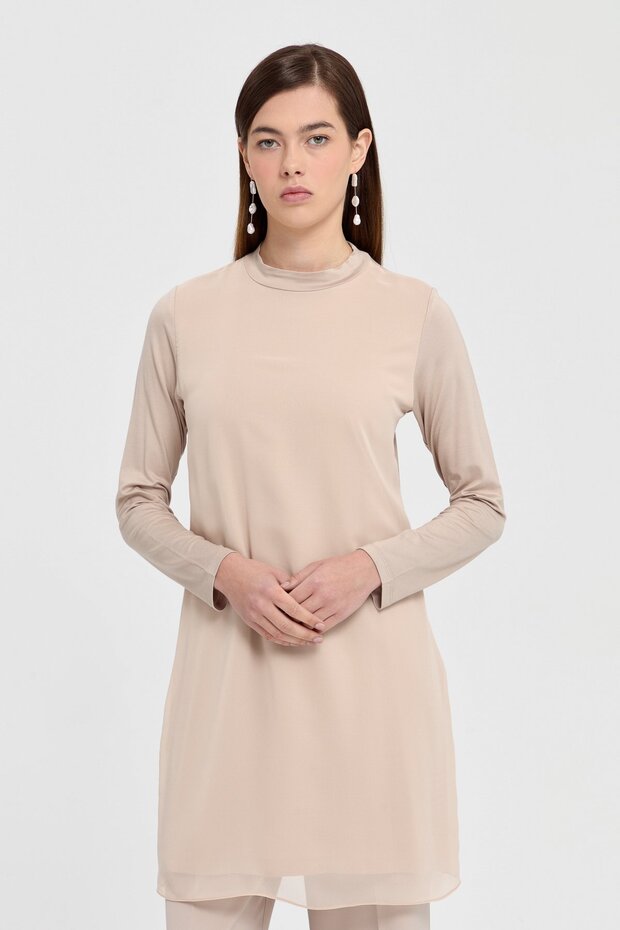 Şifonlu Penye Tunik Taş - 2