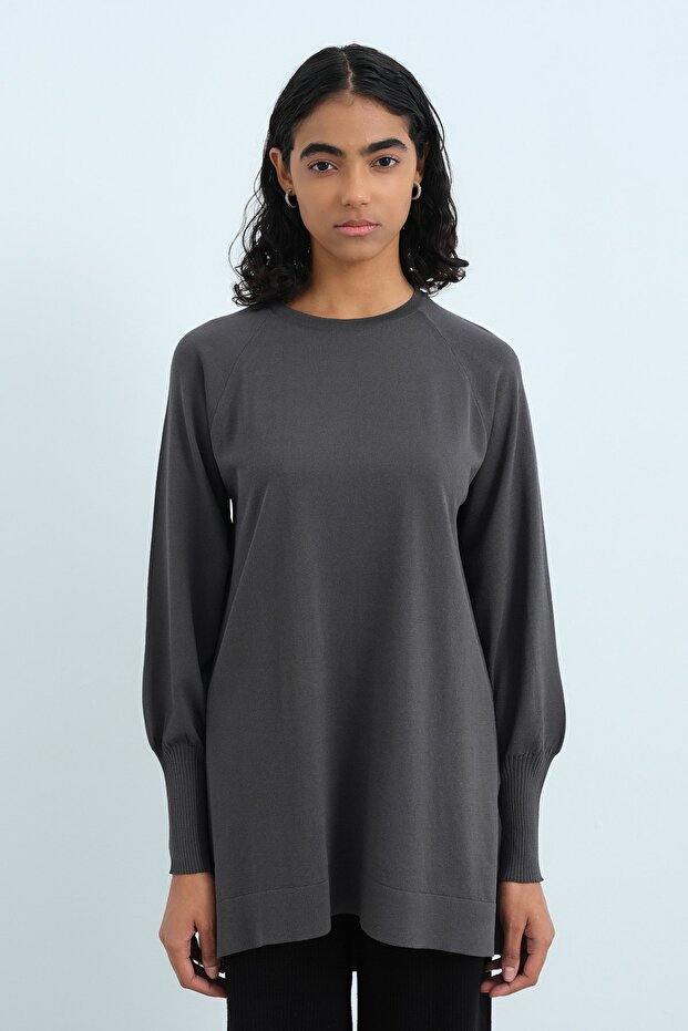 Balon Kol Triko Tunik Antrasit - 1