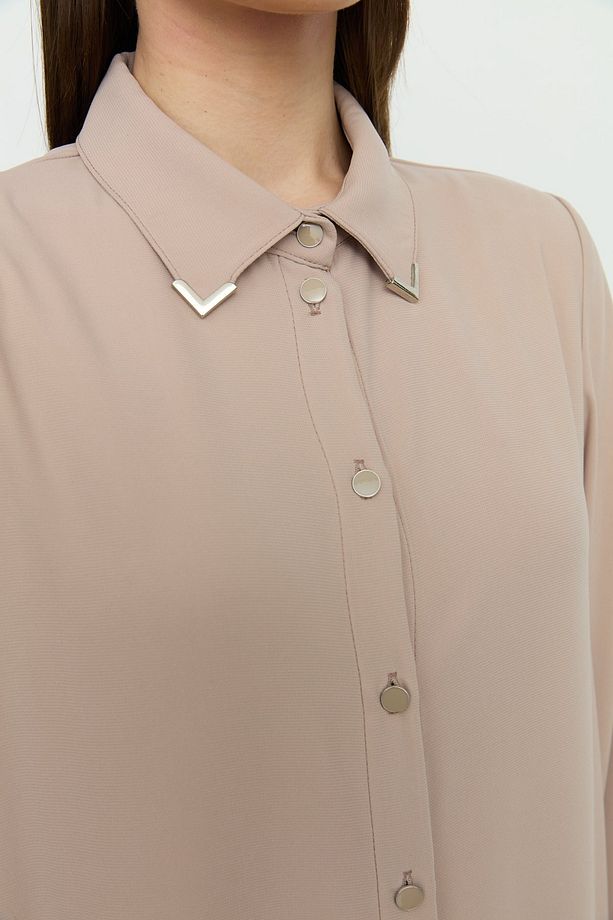 Gömlek Yaka Basic Tunik Bej - 3