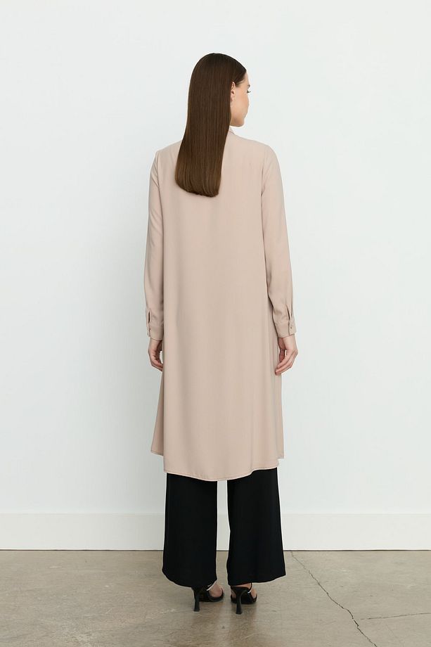 Gömlek Yaka Basic Tunik Bej - 4