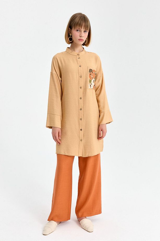 Cebi Nakışlı Tunik Camel - 1