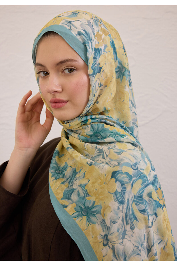 SUMMER BLOOM DESEN RAMİ ŞAL SOFT MAVİ - 2
