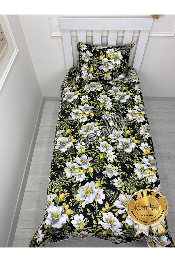 Çetinhome Tek Kişilik Kapitone Pike Seti 4 Mevsim Limon Çiçeği - 7