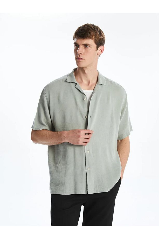 LCW Vision Yeşil Regular Fit Kısa Kollu Müslin Erkek Gömlek - 1