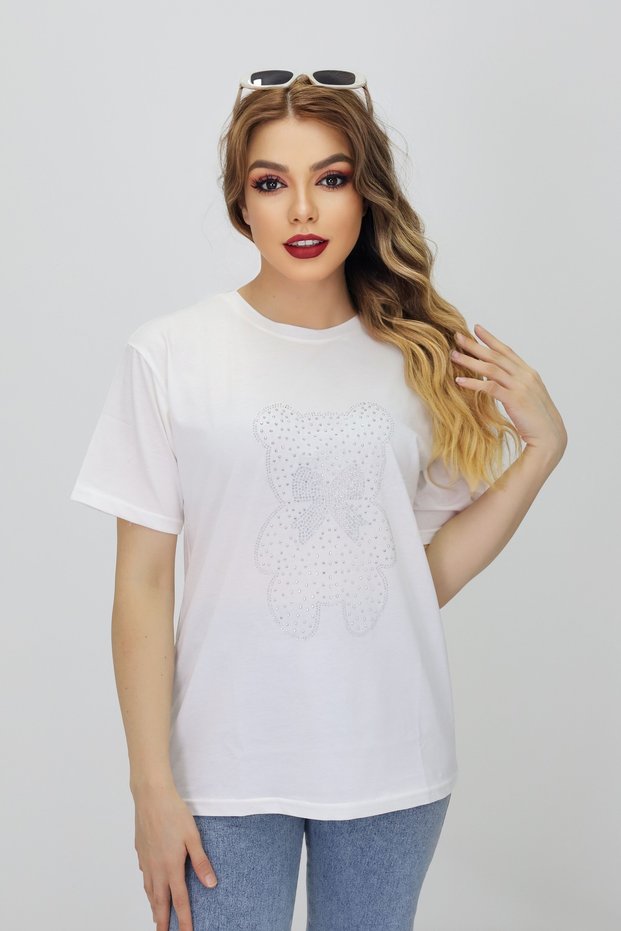 Stoned and Printed Compact Combed Cotton Bicycle, Crew Neck T-Shirt