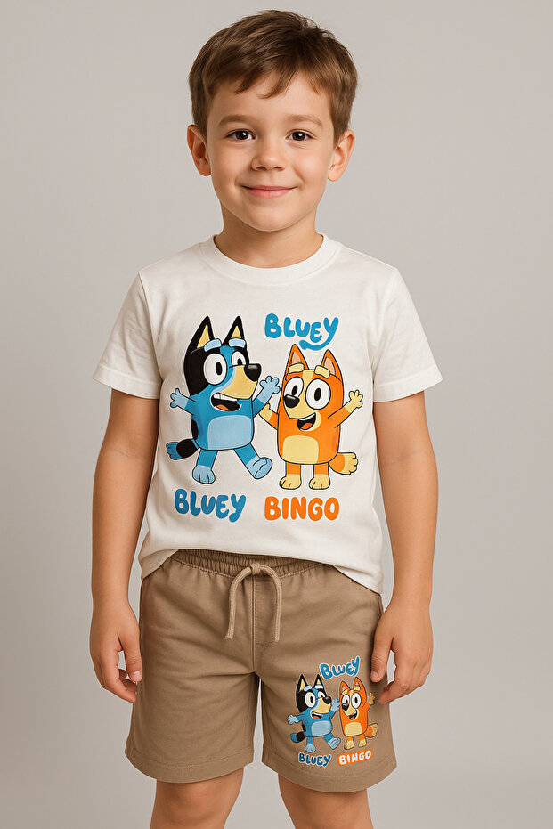 Character Detailed Tshirt and Shorts Bottom Top Boy's Set