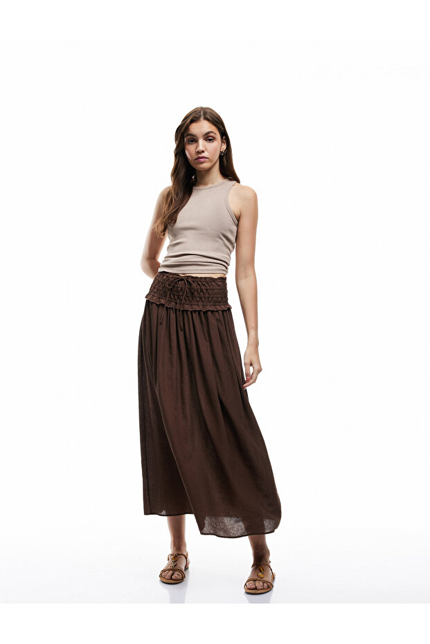 Comfortable Fit A-Line Viscose Long Skirt with Tie-Up Waist