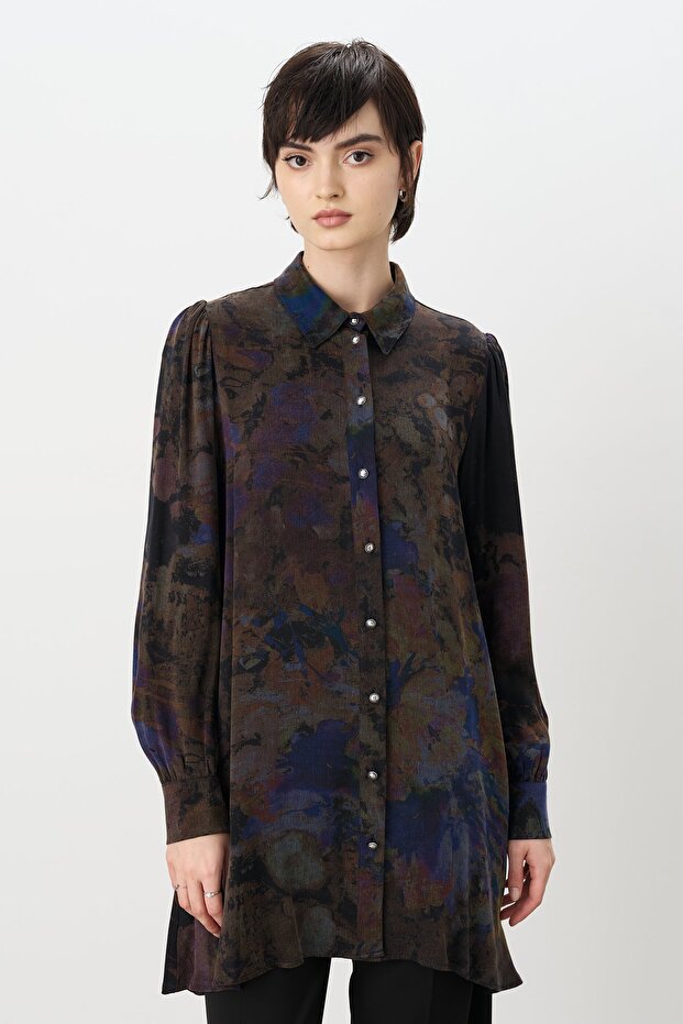 Desenli Cupra Tunik Mor - 1