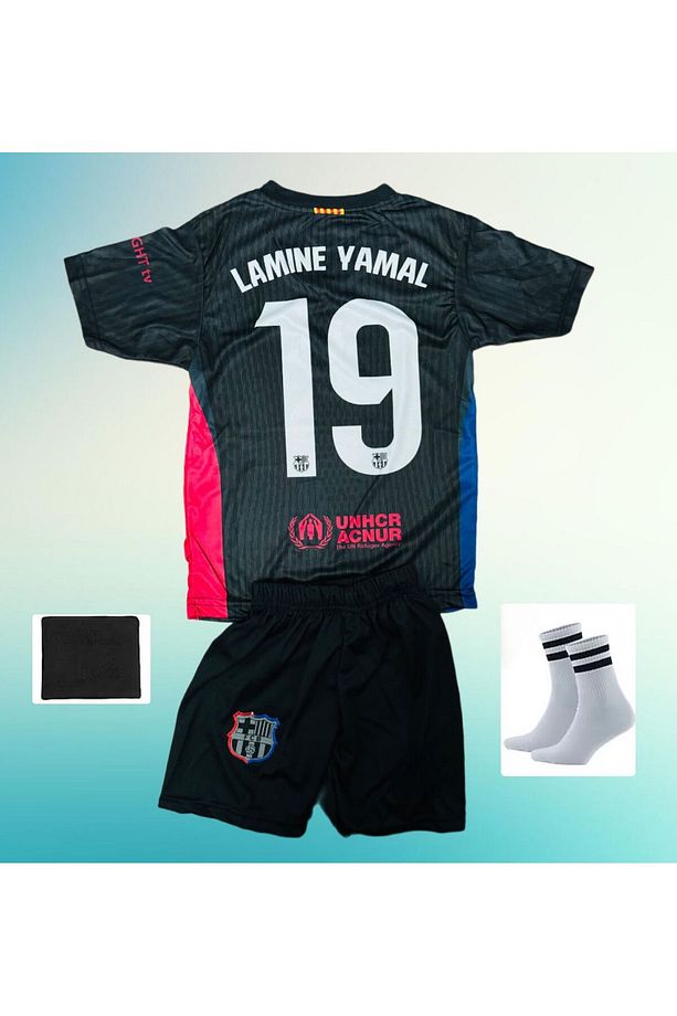 F.C B.a.r.c.e.l.o.n.a Lamine Yamal 2024/25 Siyah Yeni Sezon Çocuk Futbol Forması Seti 4'lü - 1