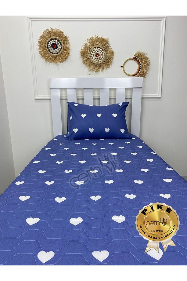 Çetinhome Tek Kişilik Kapitone Pike Seti 4 Mevsim Blue Kalp - 6