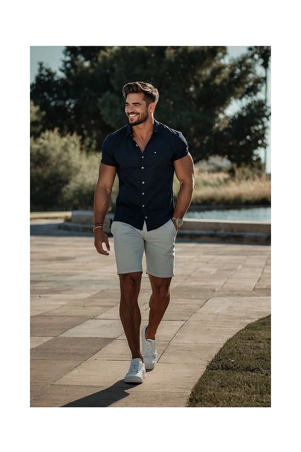 Regular Fit Gri Erkek Kot Şort - 1