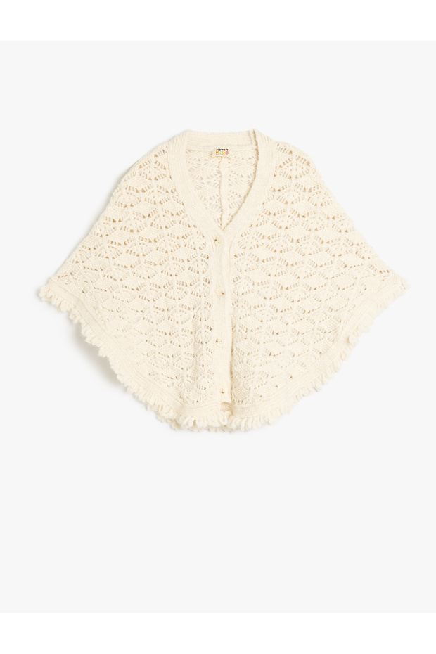 V neck, button closure, ajore poncho.
