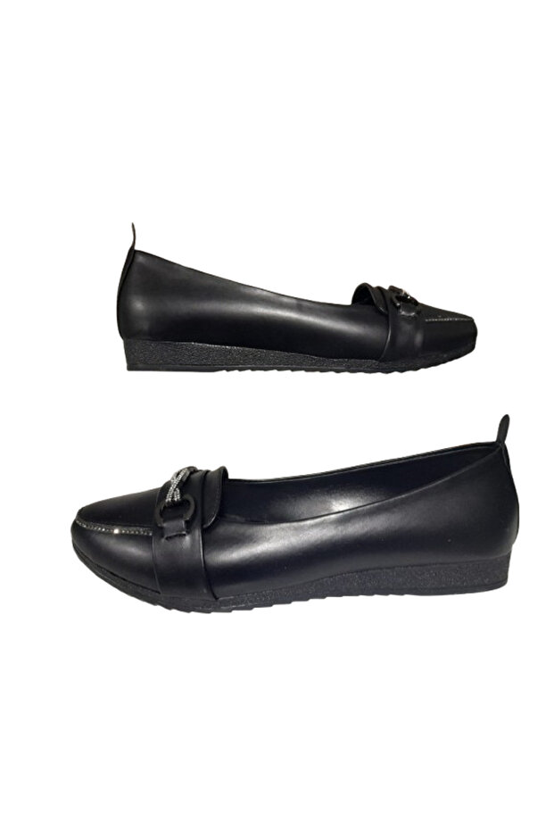 Women's Flats Black Chain Buckle Lightweight Comfortable Sole Stylish Casual Shoes