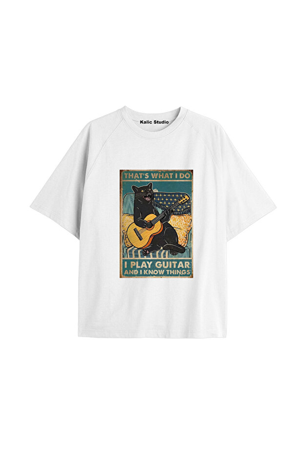 Y2K Vintage Cats Printed White T-Shirt Kod 4