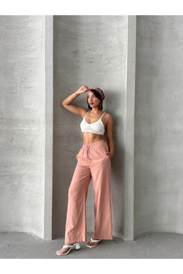 Waist Tie Detailed Linen Trousers Misspnt2669