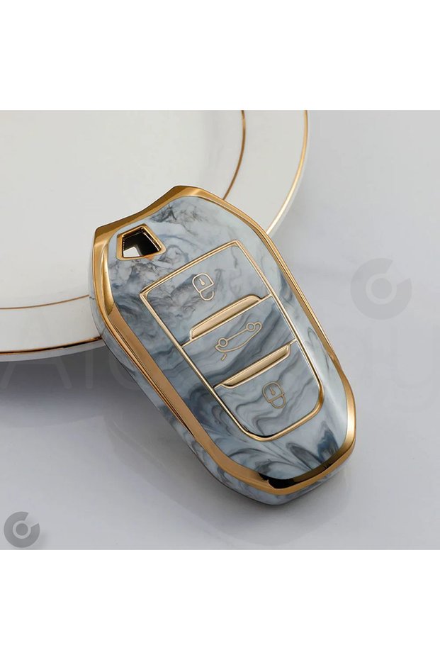 Peugeot Compatible 208, 308, 508, 2008, 3008, 5008 Electroplated Tpu Key Case Cover (Grey)