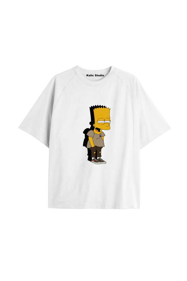 Y2K Vintage Simpson Printed White T-Shirt Kod 263